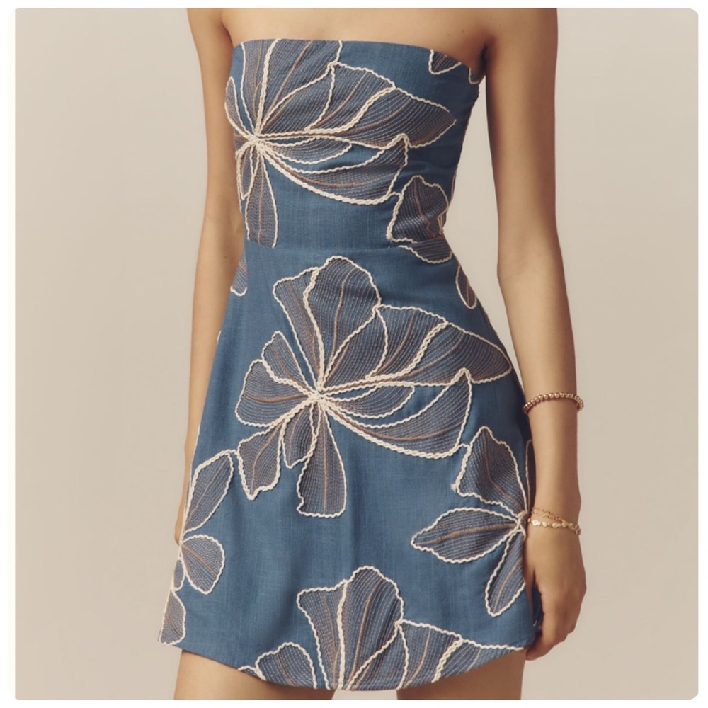 NWT Anthropologie Flat White Embroidered Strapless Mini Dress, XL - Picture 8 of 13